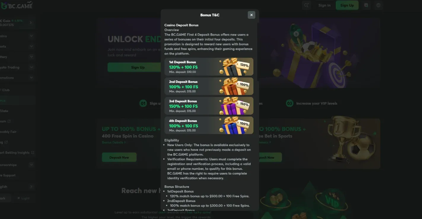 BC.GAME home page