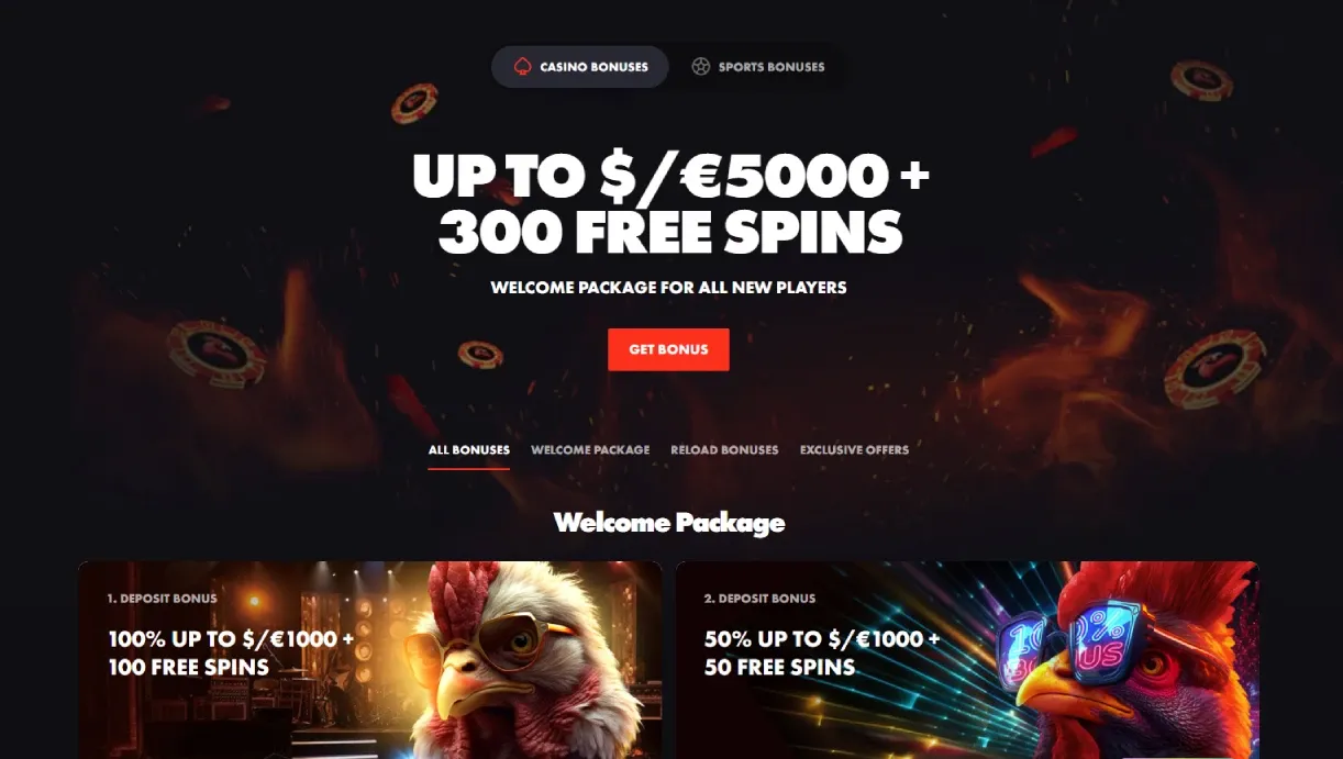 Rooster Bet home page