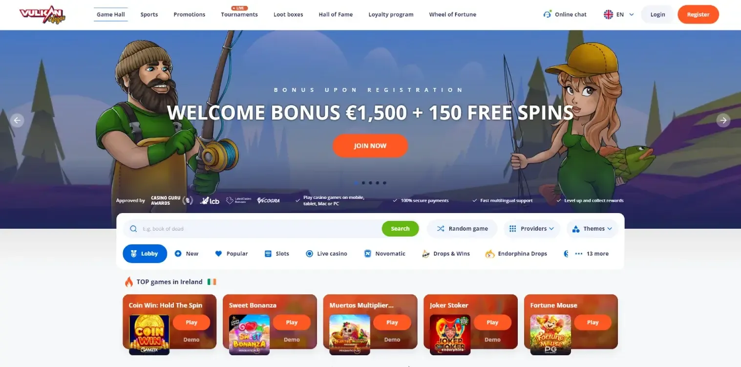 Vulkan Vegas home page