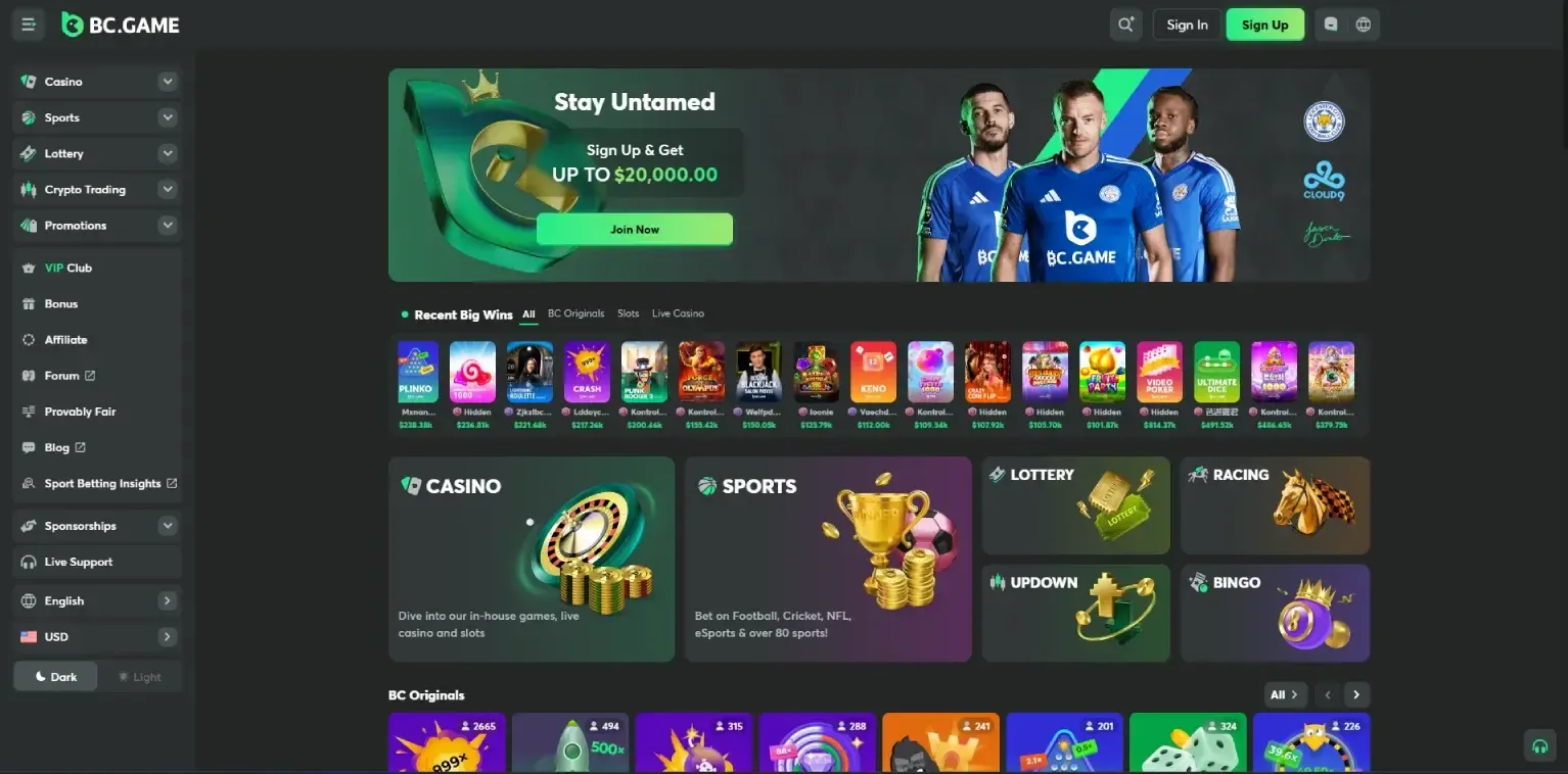 BC.GAME home page