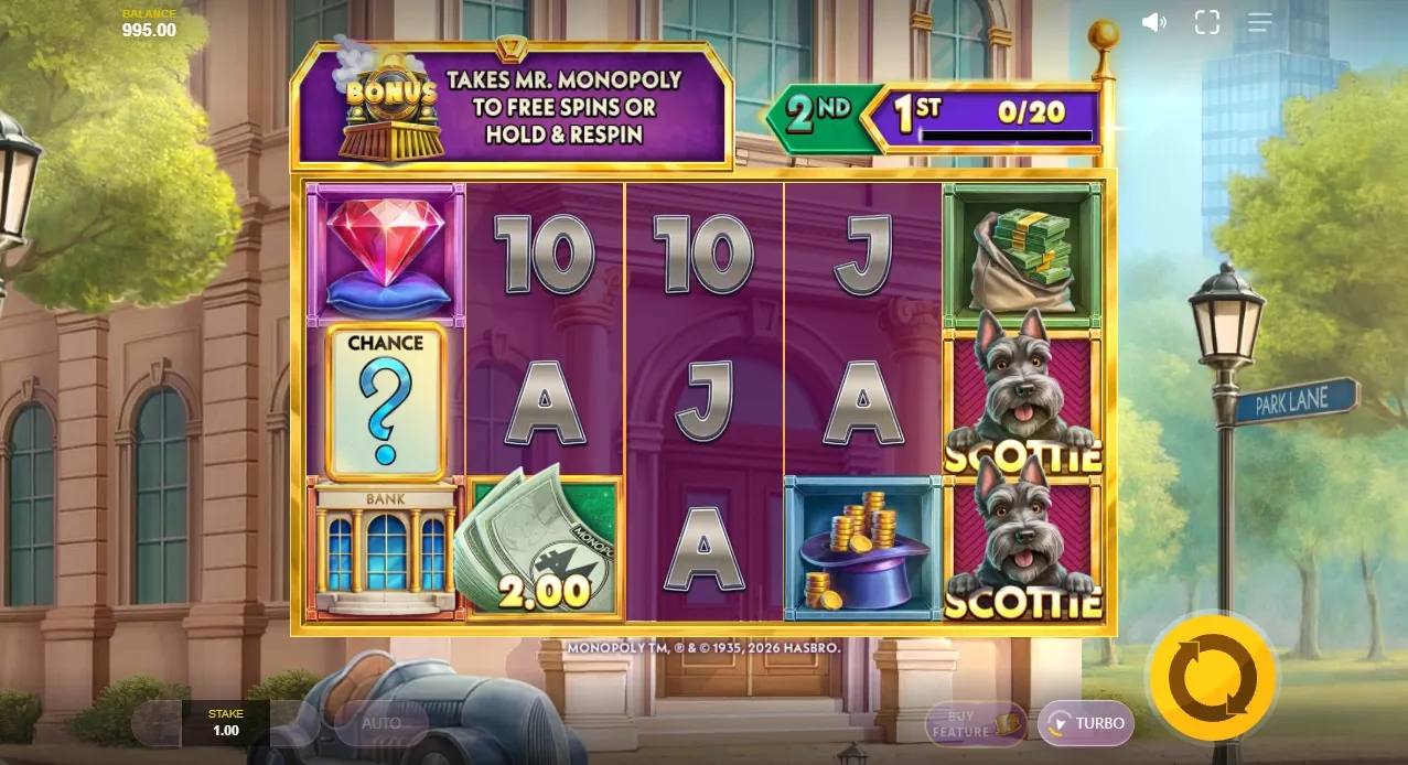 Captura de pantalla del juego de la tragamonedas demo Monopoly Money Magnate de Red Tiger Gaming
