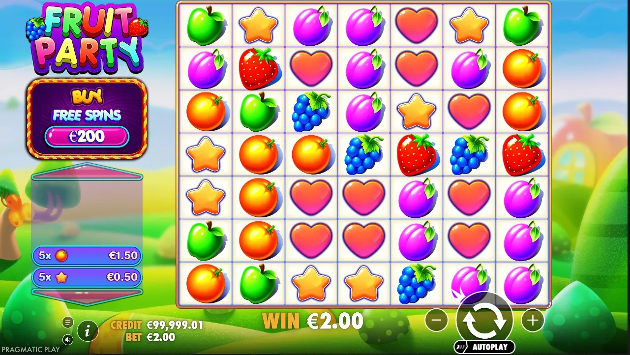 Capture d'écran du jeu de la machine à sous démo Fruit Party de Pragmatic Play