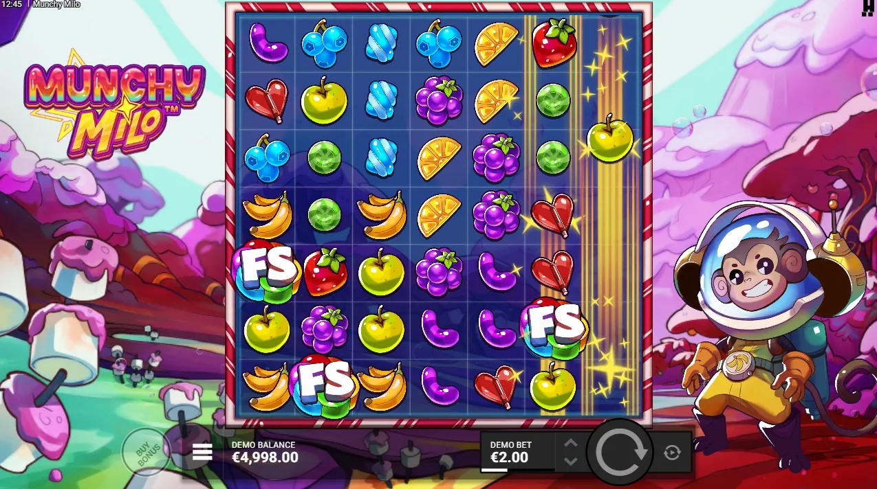 Gameplay-Screenshot des Munchy Milo Demo-Slots von Hacksaw Gaming