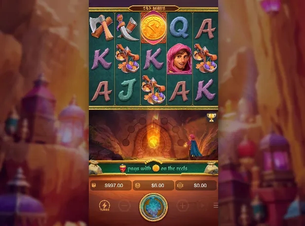 Captura de pantalla del juego de la tragamonedas demo Alibaba's Cave of Fortune de PG Soft