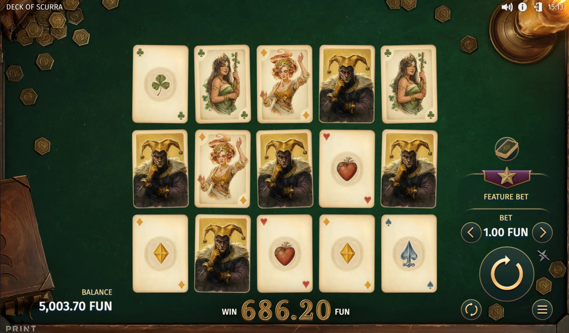 Captura de pantalla del juego de la tragamonedas demo Deck of Scurra de Print Studios