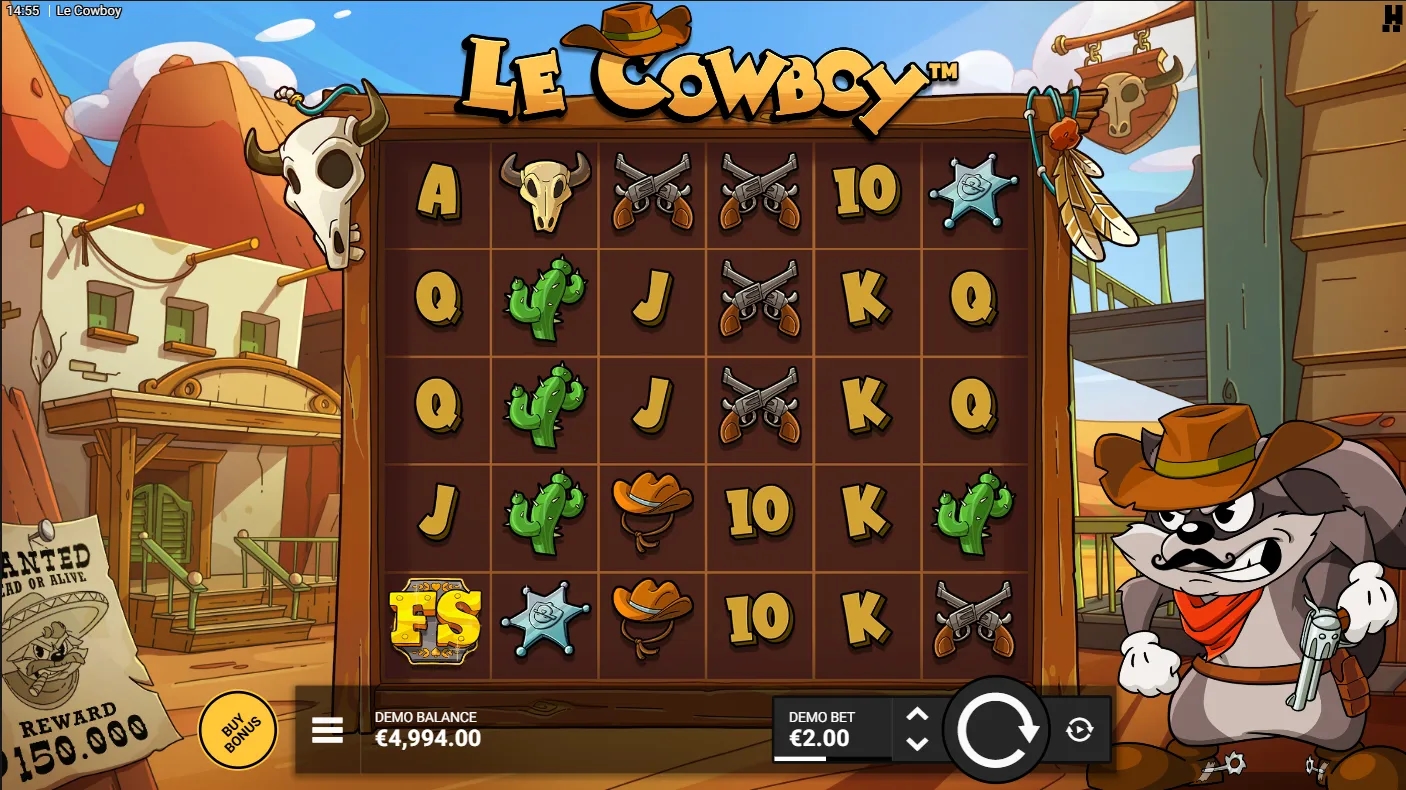 Gameplay-Screenshot des Le Cowboy Demo-Slots von Hacksaw Gaming
