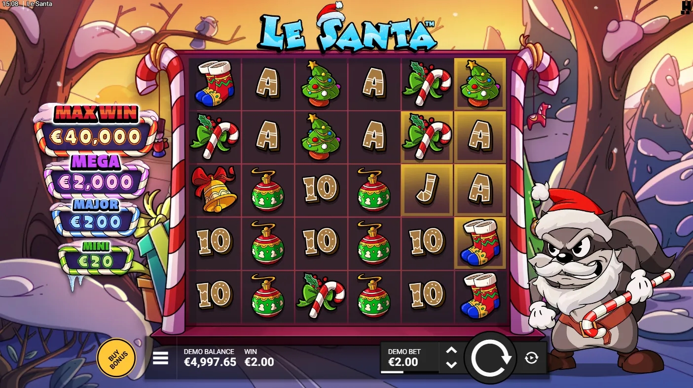 Captura de pantalla del juego de la tragamonedas demo Le Santa de Hacksaw Gaming