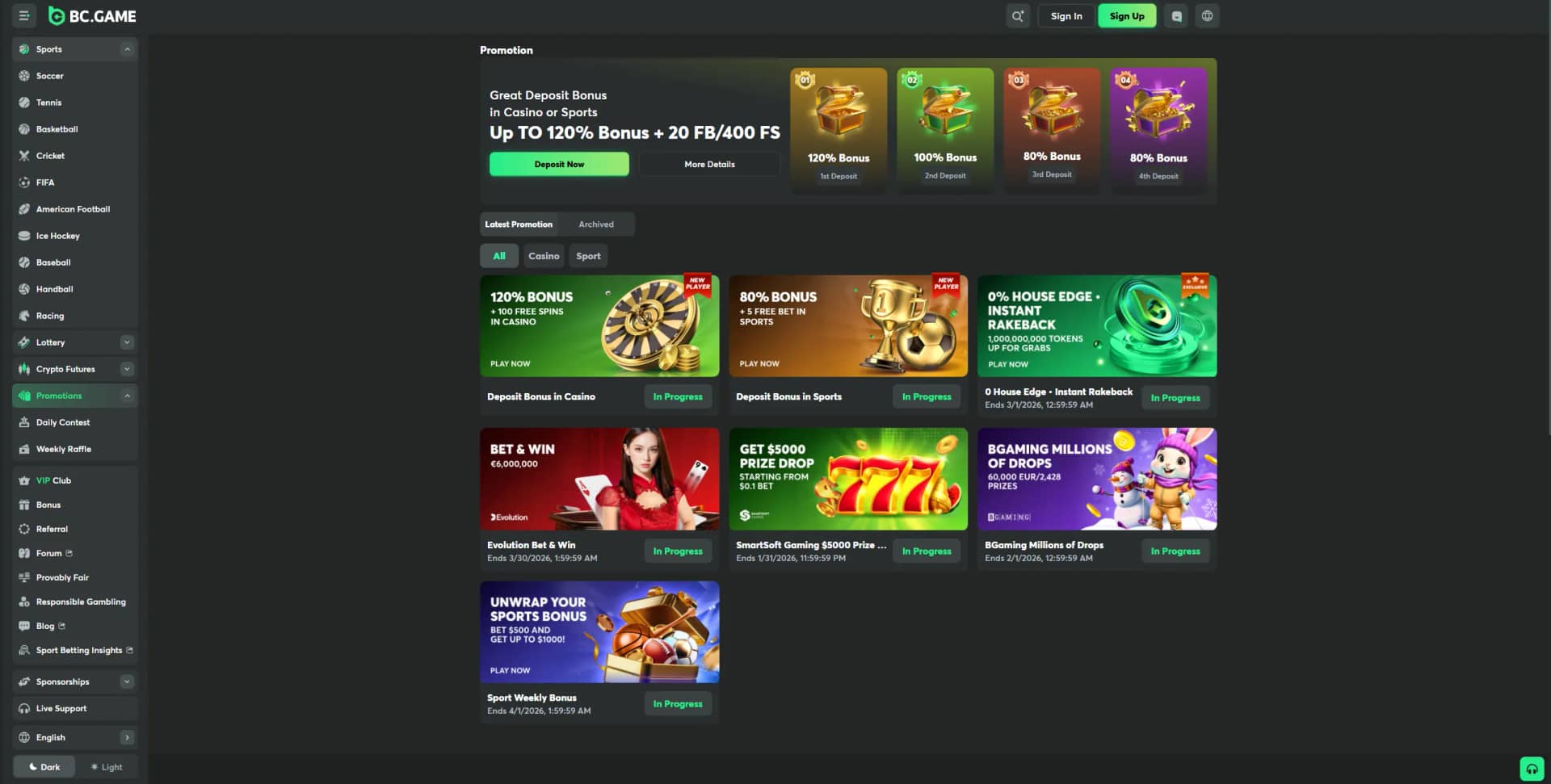 BC GAME Promotions Page