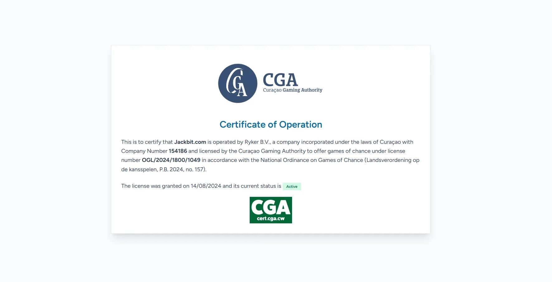 Jackbit Casino license