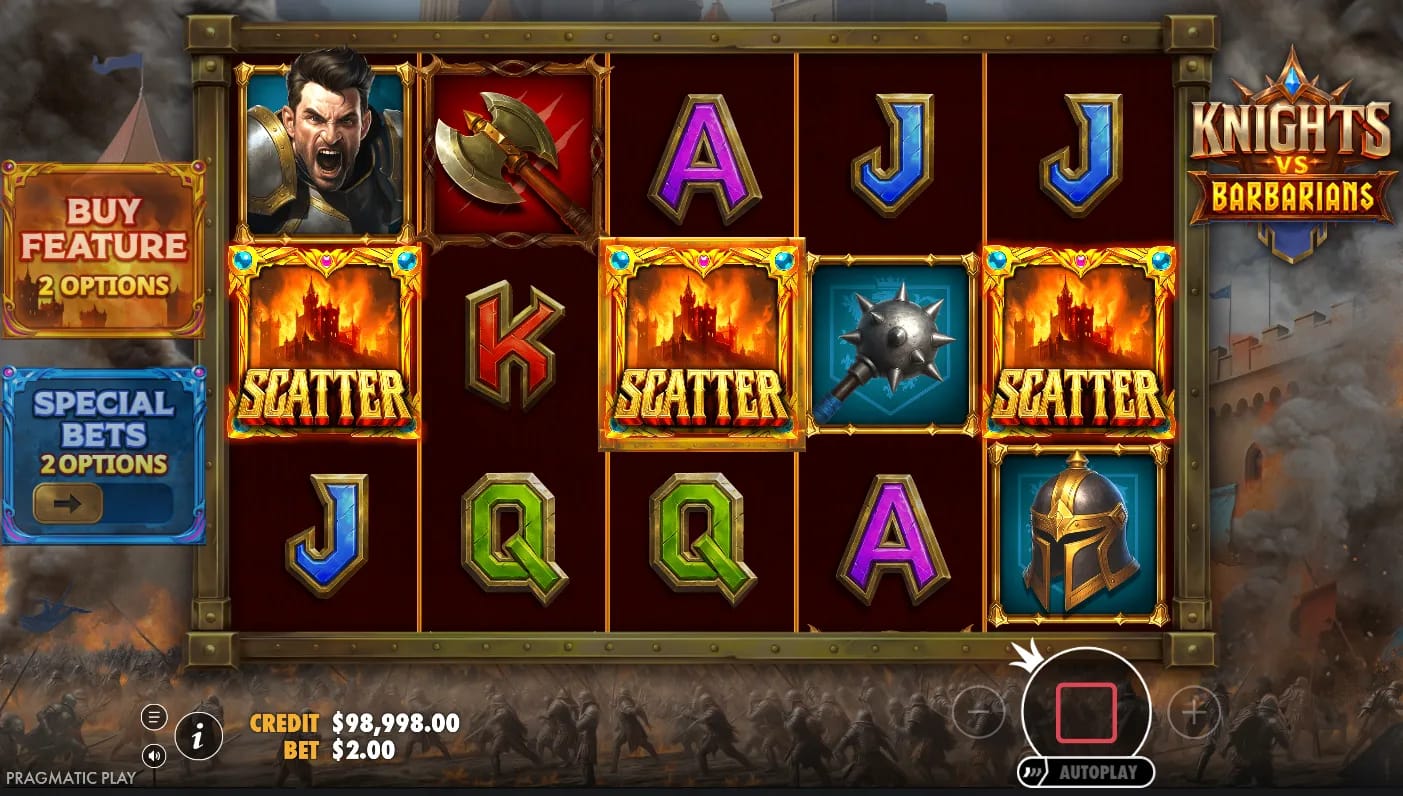 Gameplay-Screenshot des Knights vs Barbarians Demo-Slots von Pragmatic Play