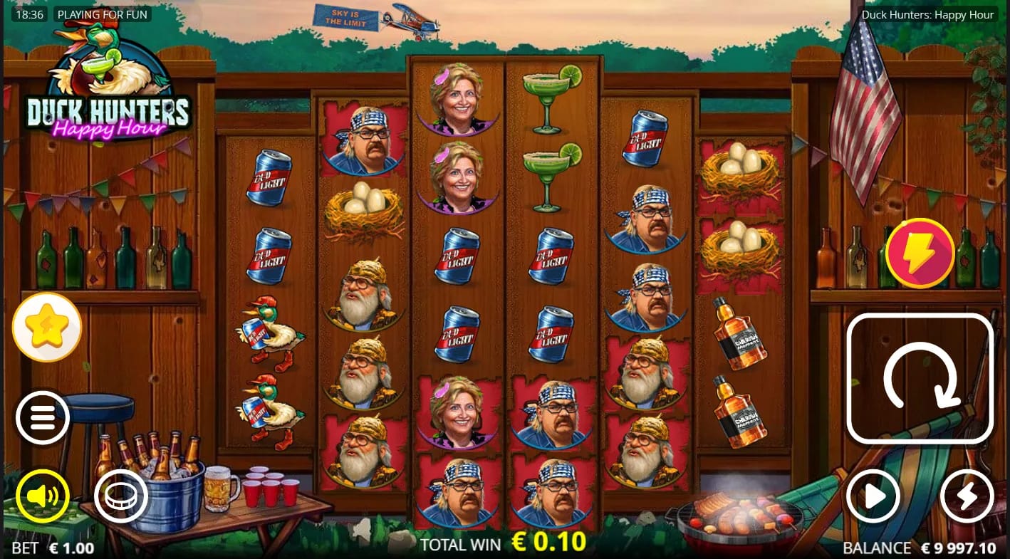Gameplay-Screenshot des Duck Hunters: Happy Hour Demo-Slots von NoLimit City