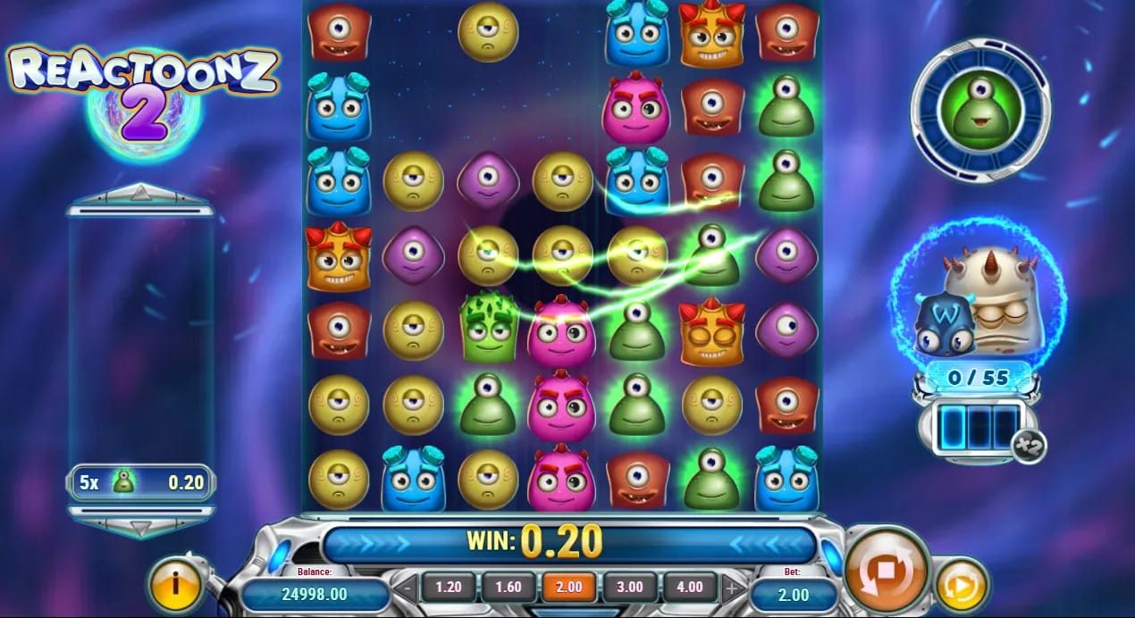 Gameplay-Screenshot des Reactoonz 2 Demo-Slots von Play'n GO