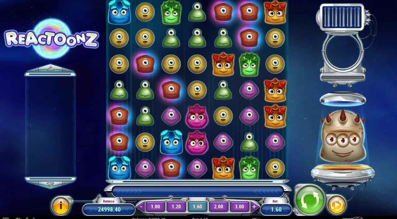Gameplay-Screenshot des Reactoonz Demo-Slots von Play'n GO