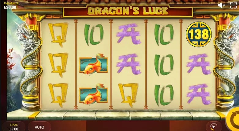 Gameplay-Screenshot des Dragon's Luck Demo-Slots von Red Tiger Gaming