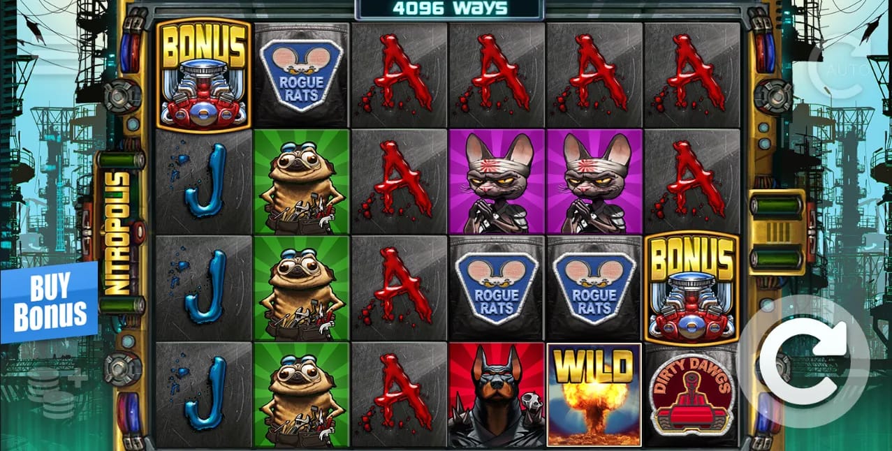 Gameplay-Screenshot des Nitropolis Demo-Slots von Elk Studios