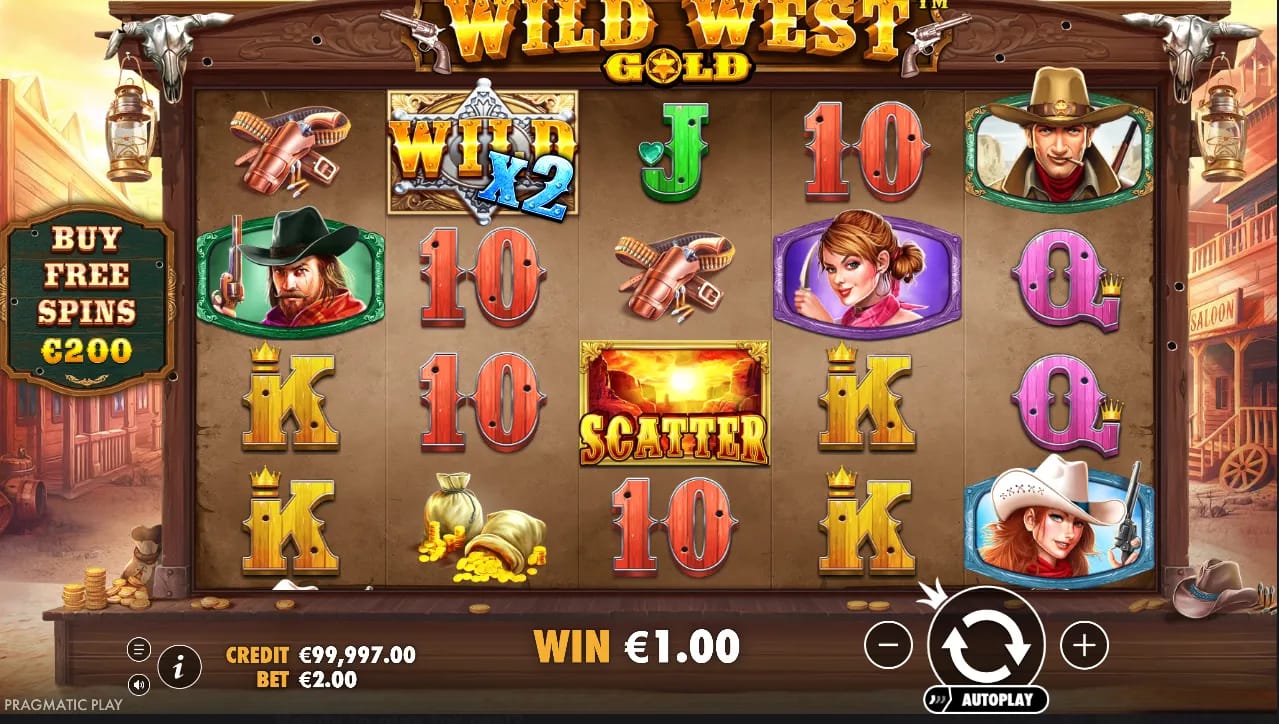 Capture d'écran du jeu de la machine à sous démo Wild West Gold de Pragmatic Play