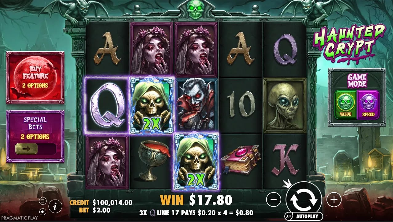 Gameplay-Screenshot des Haunted Crypt Demo-Slots von Pragmatic Play
