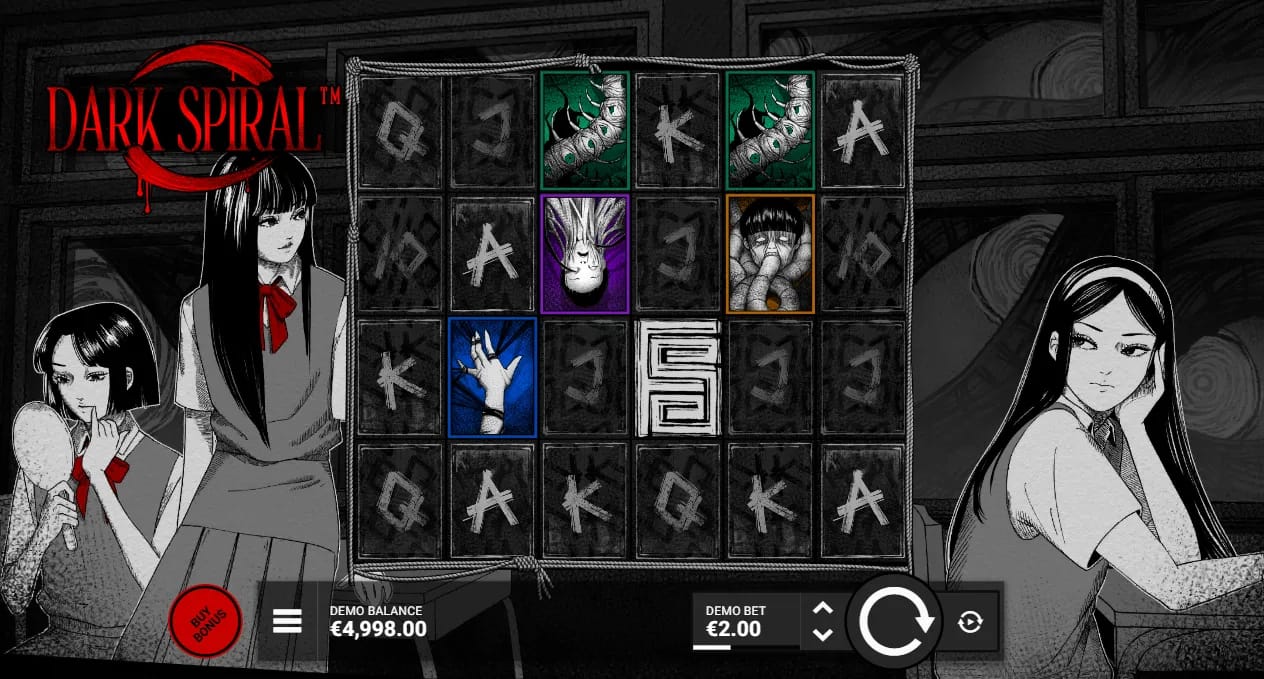 Gameplay-Screenshot des Dark Spiral Demo-Slots von Hacksaw Gaming