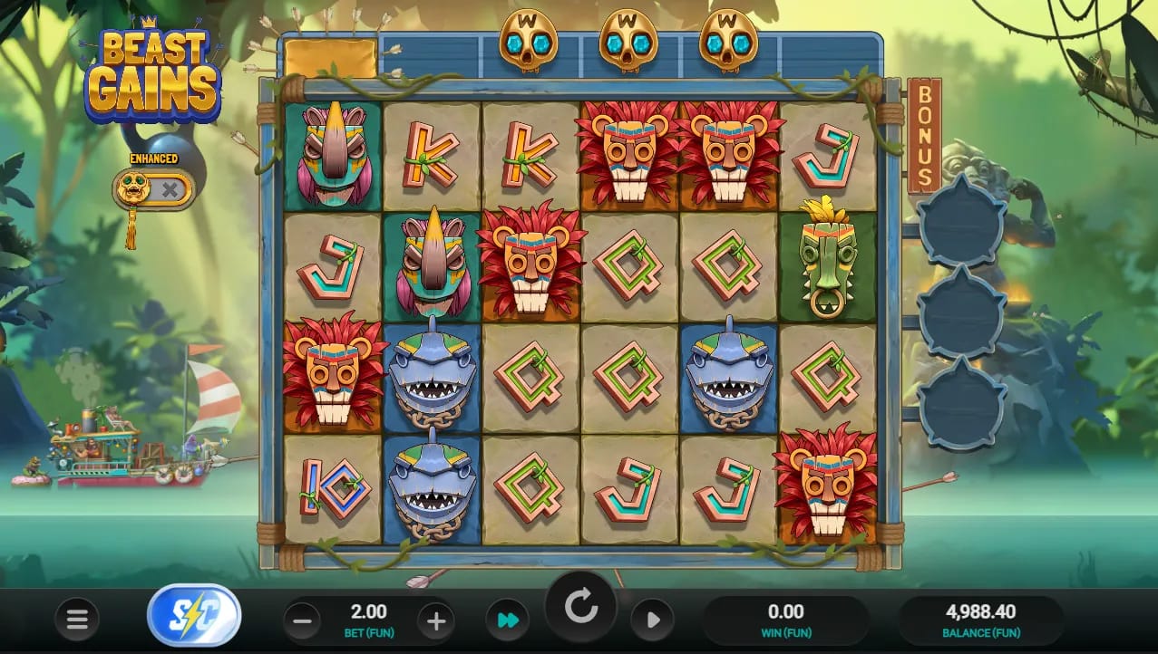 Gameplay-Screenshot des Beast Gains Demo-Slots von Relax Gaming