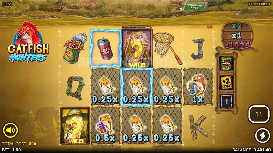 Gameplay-Screenshot des Catfish Hunters Demo-Slots von NoLimit City
