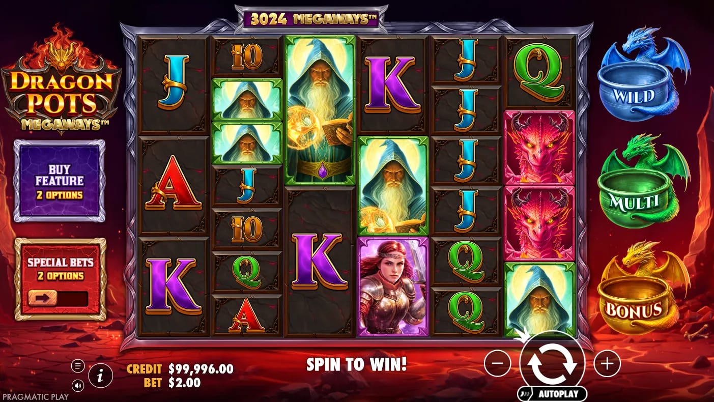 Capture d'écran du jeu de la machine à sous démo Dragon Pots Megaways de Pragmatic Play