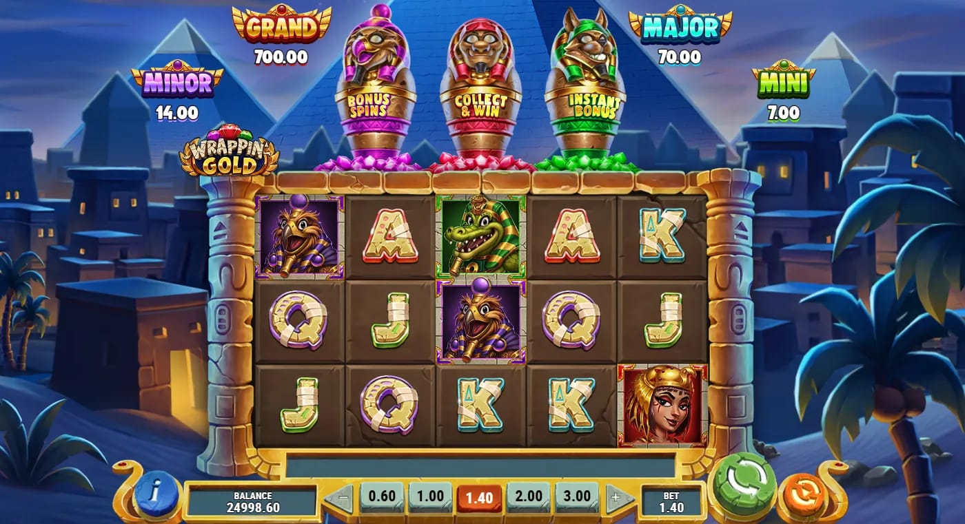 Capture d'écran du jeu de la machine à sous démo Wrappin' Gold de Play'n GO