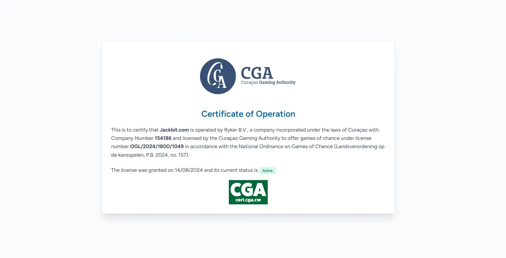 Jackbit Casino license
