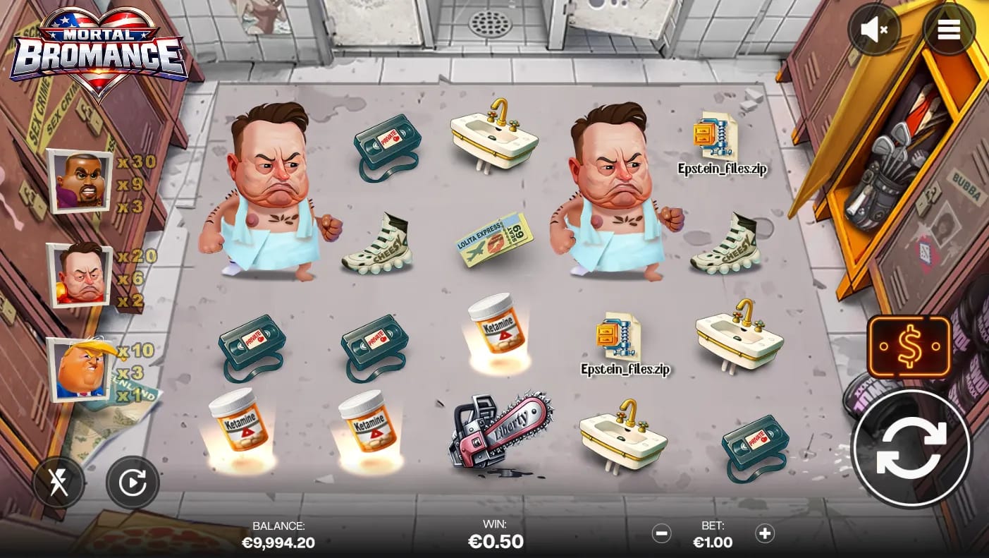 Gameplay-Screenshot des Mortal Bromance Demo-Slots von Shady Lady