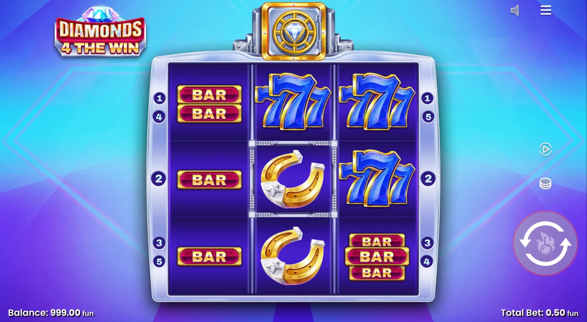 Gameplay-Screenshot des Diamonds 4 The Win Demo-Slots von Push Gaming