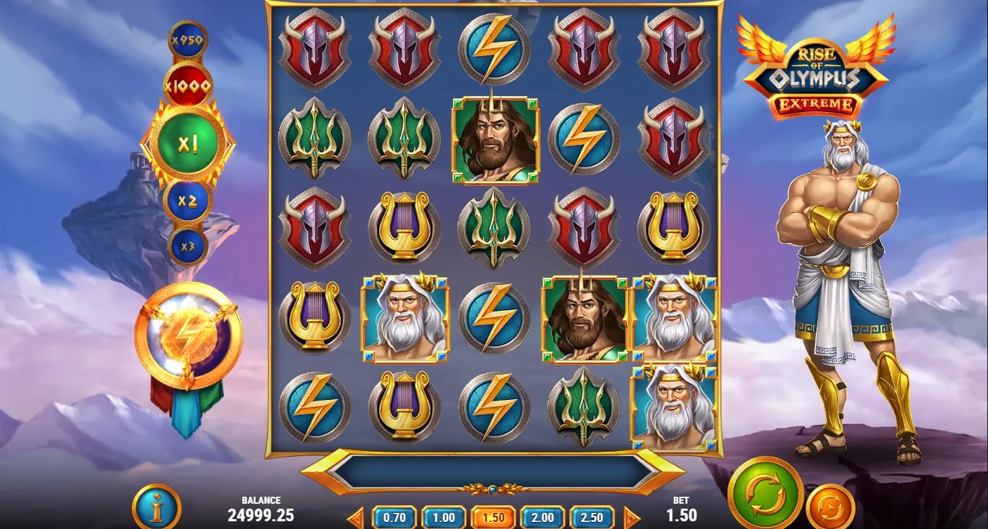 Gameplay-Screenshot des Rise of Olympus Extreme Demo-Slots von Play'n GO