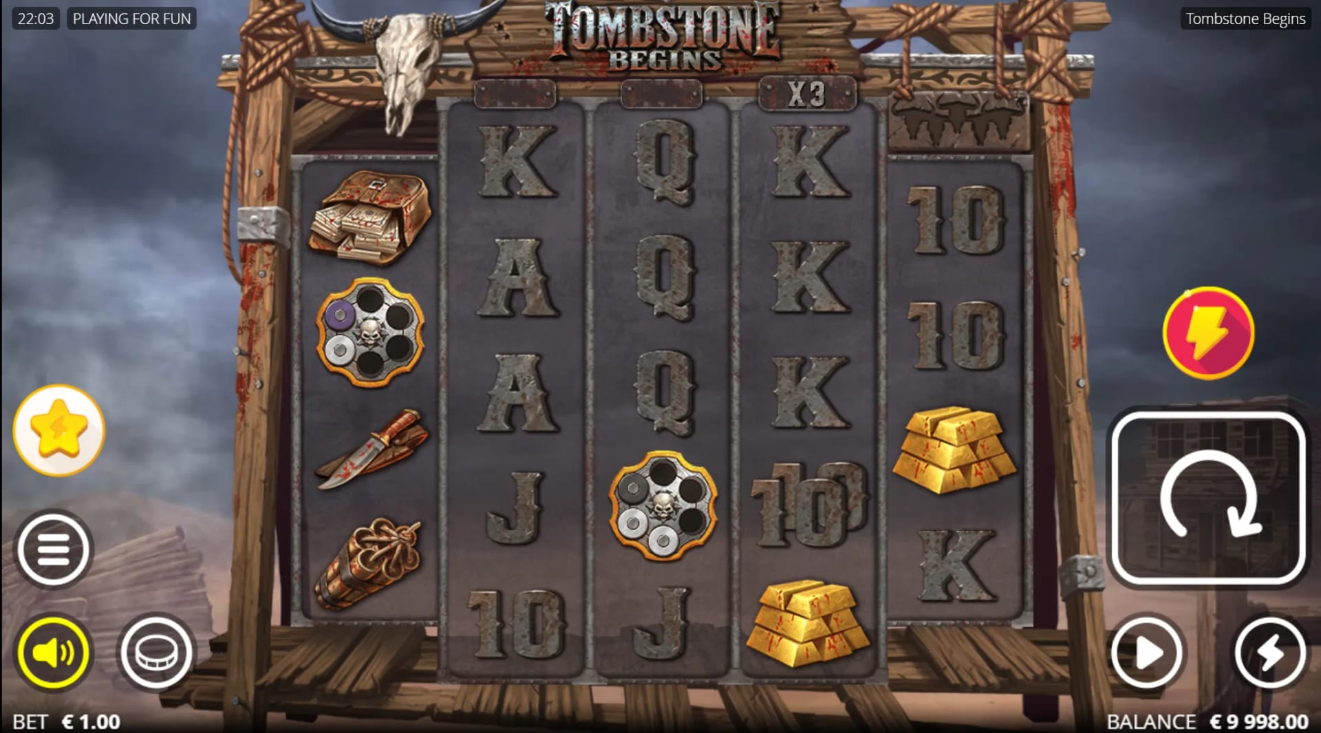 Gameplay-Screenshot des Tombstone Begins Demo-Slots von NoLimit City