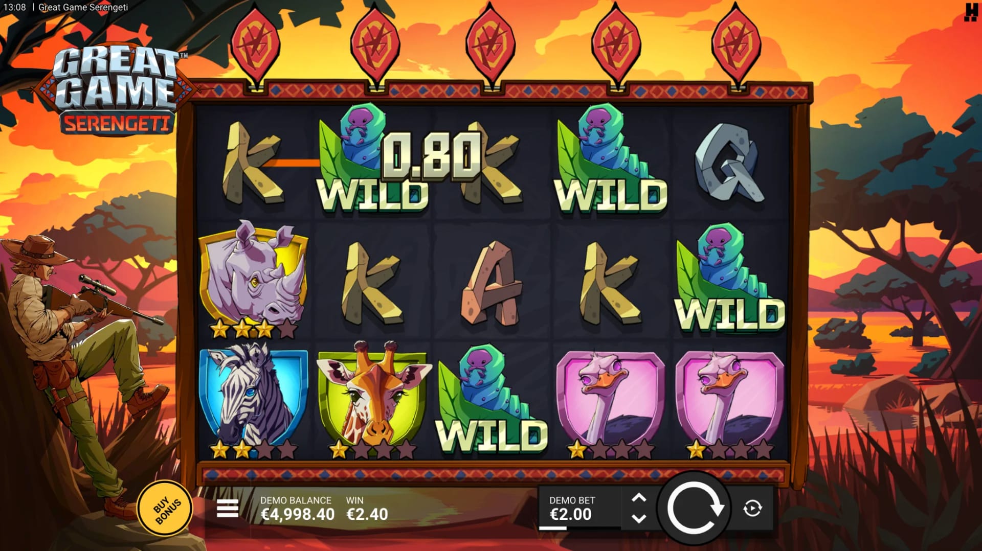 Great Game Serengeti Demo Slot by Hacksaw Gaming Gameplay Screenshot
