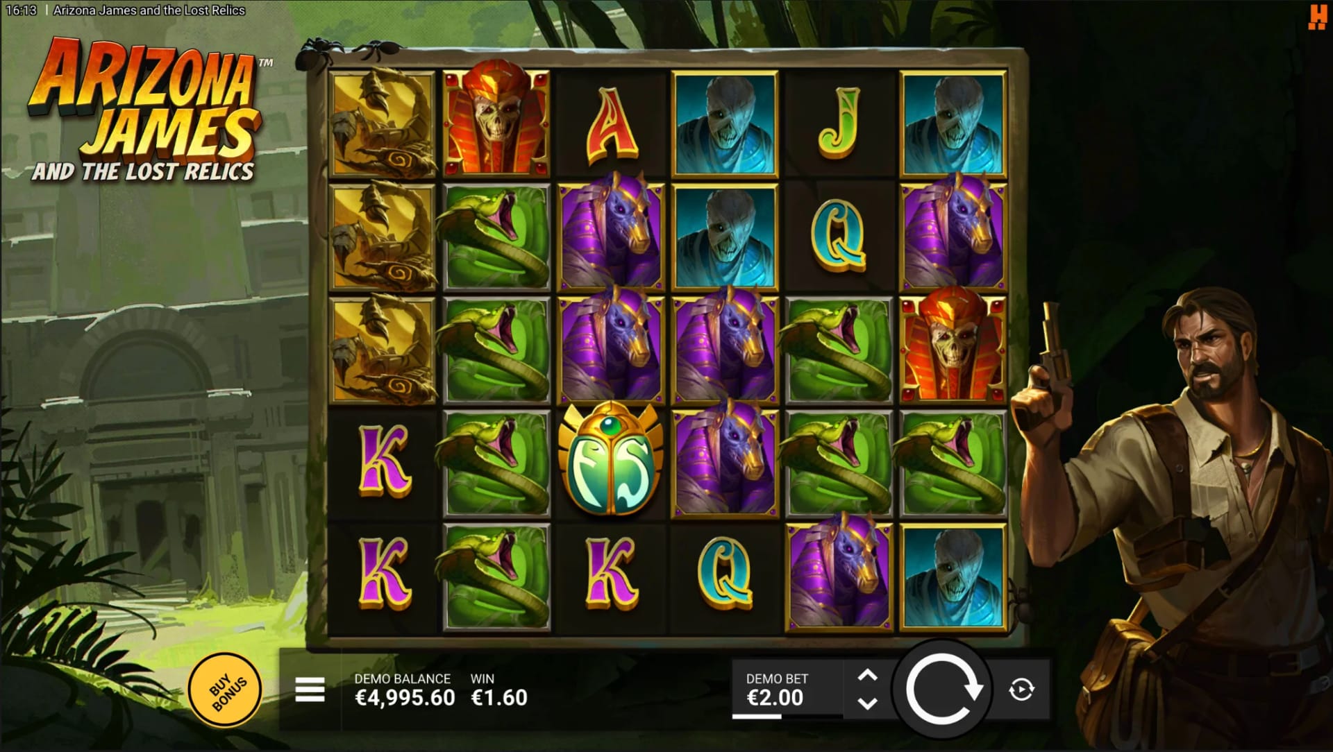Arizona James and the Lost Relics Demo Slot by Hacksaw Gaming Gameplay Screenshot