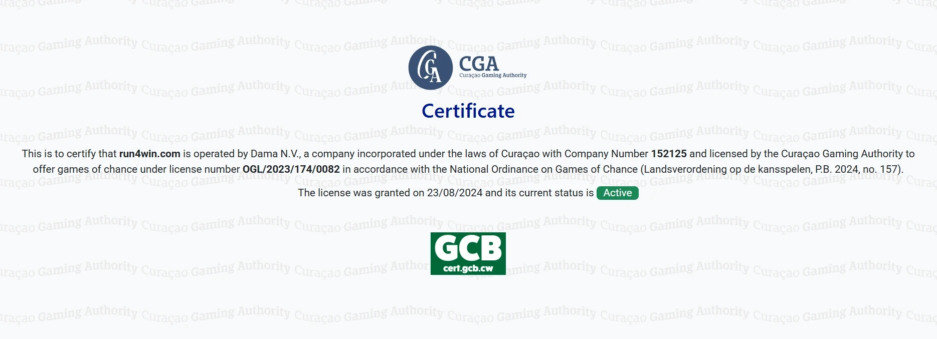 Run4Win License Certificate Image