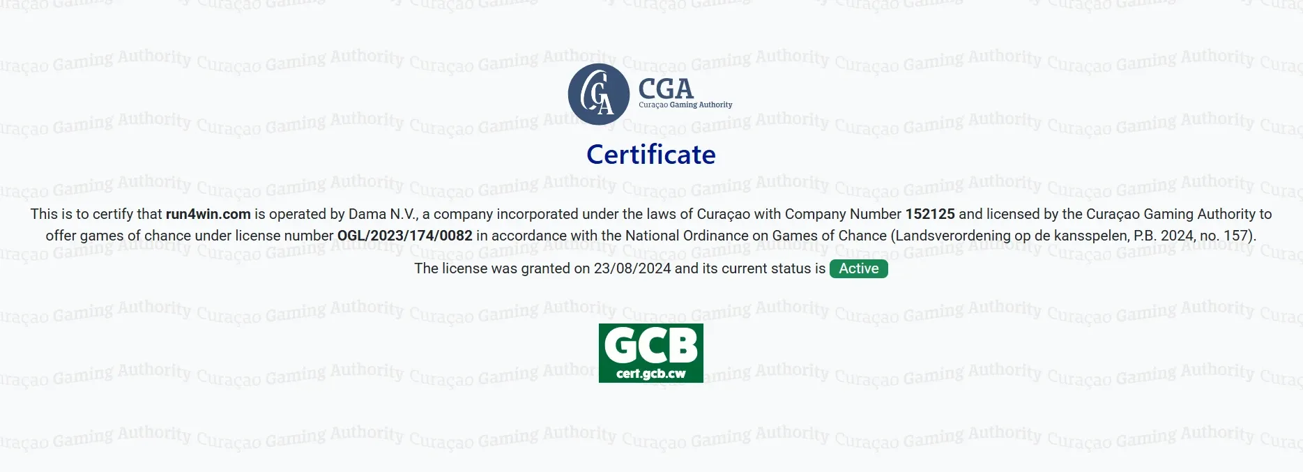 Run4Win License Certificate Image