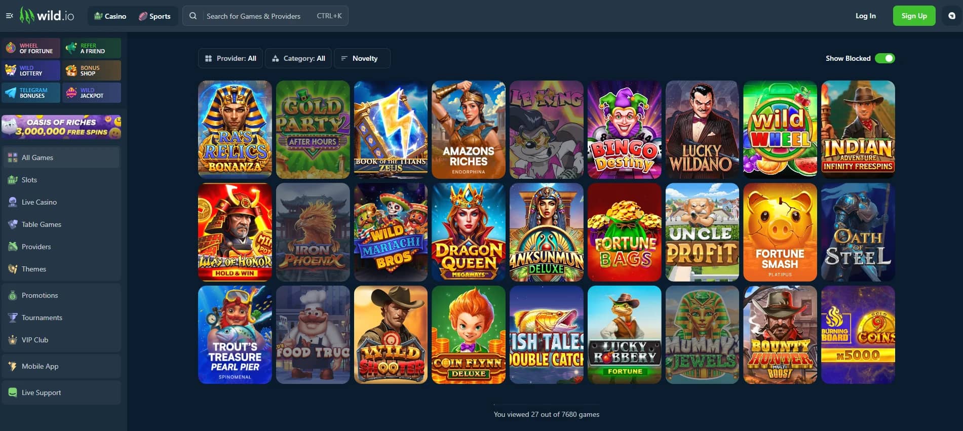 Wild.io Casino Slot Lobby