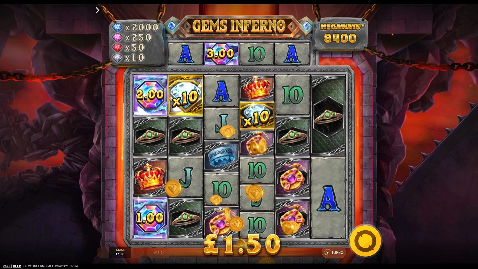 Gems Inferno Megaways Slot Gameplay