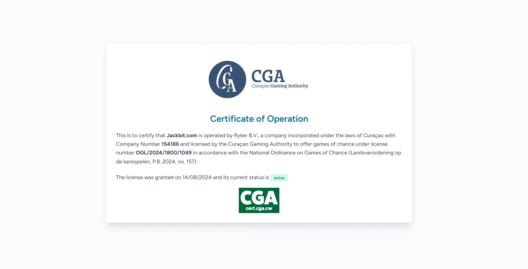 Jackbit Casino license