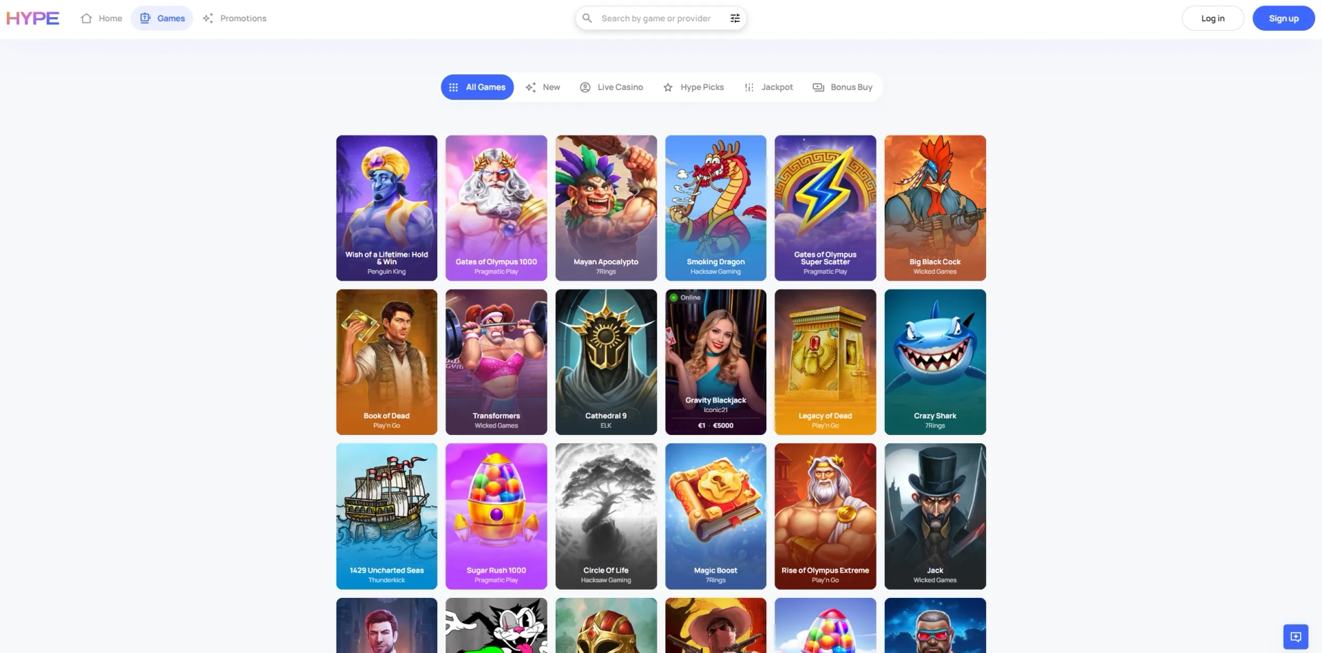Hype Kasino Slot Games Page