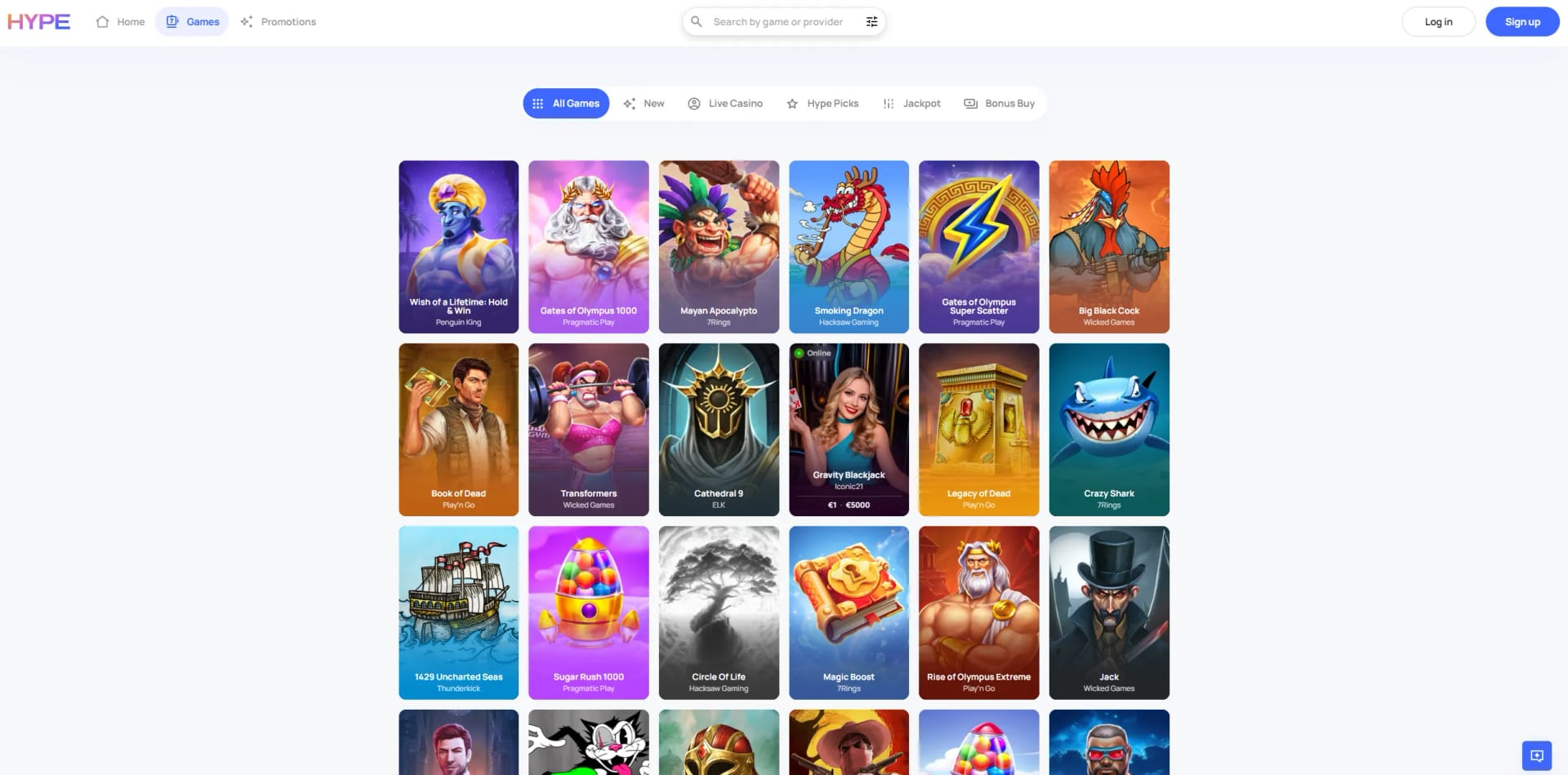 Hype Kasino Slot Games Page